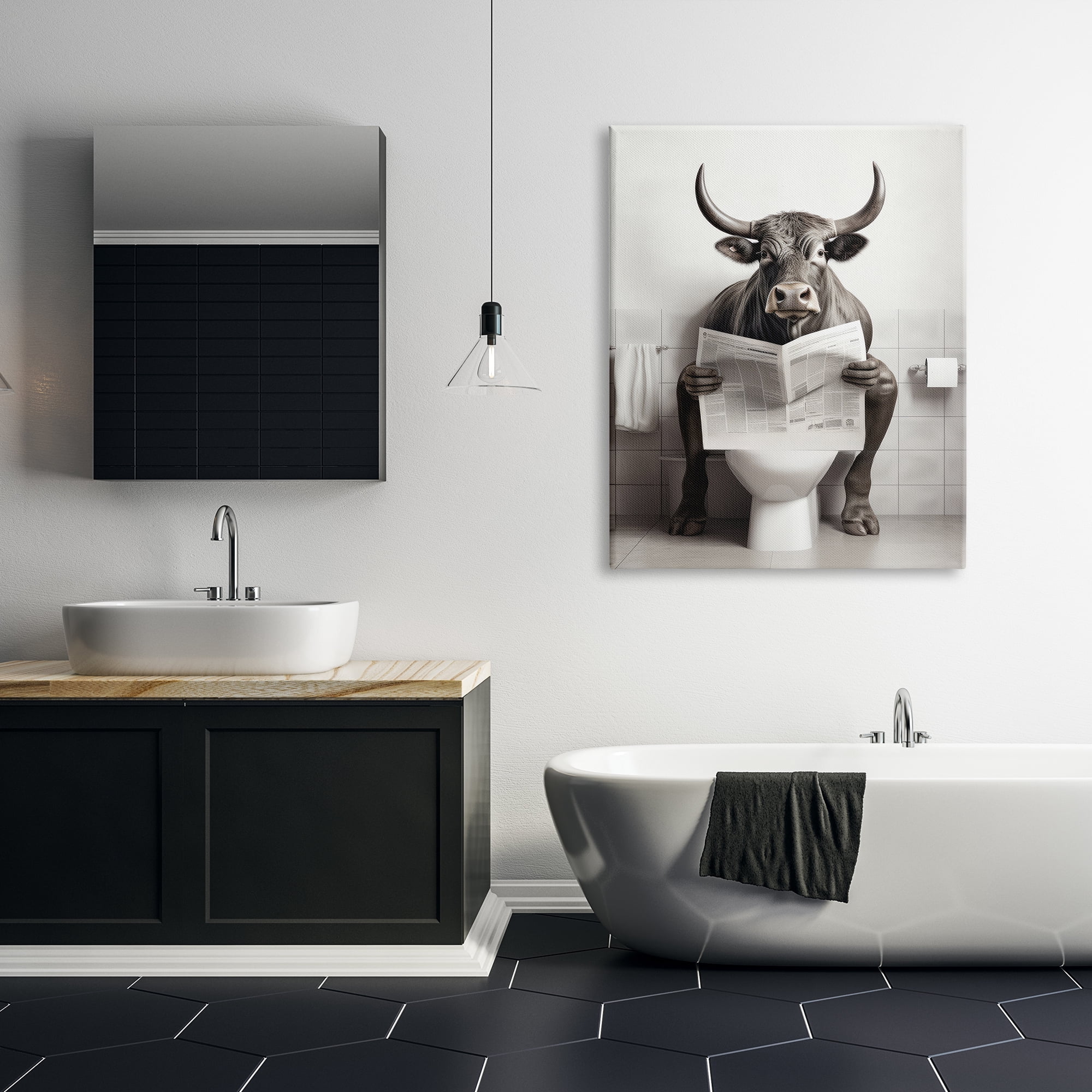 Stupell Industries Cattle Reading Newspaper Animals & Insects Painting Gallery Wrapped Canvas Art Print Wall Art, 36 x 48