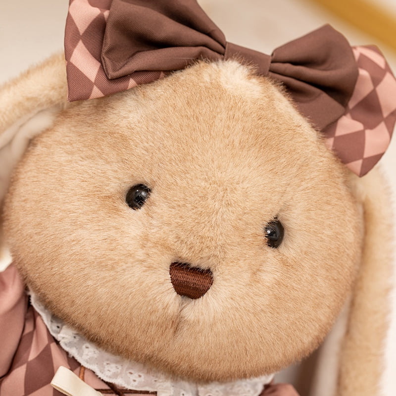 14/18in Vintage Checkered Dress Bunny Plush Toy for Kids, Soft Stuffed Rabbit Doll with Bow, Cute Decorative Plushie, Available in 2 Sizes