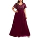 thumbnail image 1 of Vestido Pinup Fashion de gasa con lentejuelas burdeos y cuello en V, talla grande, 1 of 8