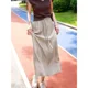 thumbnail image 2 of Elegante falda adelgazante drapeada de cintura alta en forma de A para mujer, tela de seda ácida fina, vestido de verano recién llegado de longitud media, 2 of 4