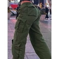 thumbnail image 4 of Y2K Style High Waist Wide Leg Workwear Jeans With Stretch And Flap Pockets - Women's Retro Streetwear Cargo long pants, 4 of 5