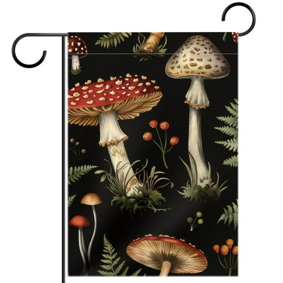 Seamless Mushroom Forest Plants Garden Flag Double Sided House Flag for Outdoor Home, Personalized All Year Round Yard Decor 12 x 18 Inch