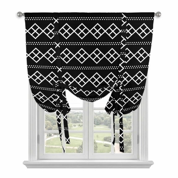 Black Boho Balloon Curtains 63 Inch Length for Living Room/Bedroom, Vintage Ethnic Tribe Abstract Art Geometric Rod Pocket Privacy Door Curtains Decorative Tie Up Shade for Window 52"x63"