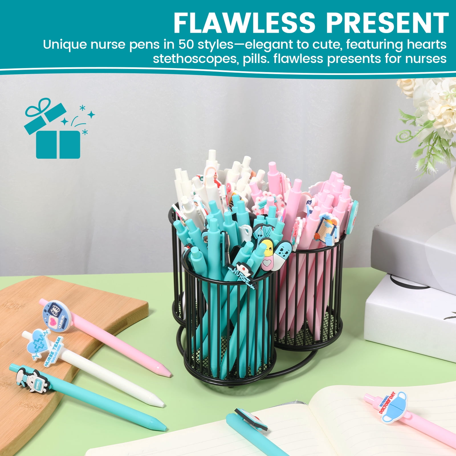 Threns 50 Pcs Nurse Pens Funny Cute Nurse Accessories for Work Aesthetic Gel Pen Black Ink Set for Cna Rn Medical Assistant Nursing Student Essentials Nurse Week Gifts Appreciation Gift
