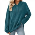 thumbnail image 2 of Sudadera con Capucha de Punto Acanalado para Mujer, Sudaderas Extragrandes con Bolsillo Tipo Canguro, Tops Casuales Holgados con Cordón Azul Marino XL, 2 of 7