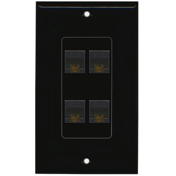 RiteAV Decorative 1 Gang 4 Port Cat6 Wall Plate - Black/Black