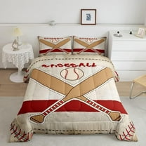 Erosebridal Baseball Comforter Set ,Vintage Ball Game Bedding Set Full Size,Baseball Bat Duvet Insert Lightweight,Red Yellow Sports Game Quilt Comforter with 2 Pillow Cases