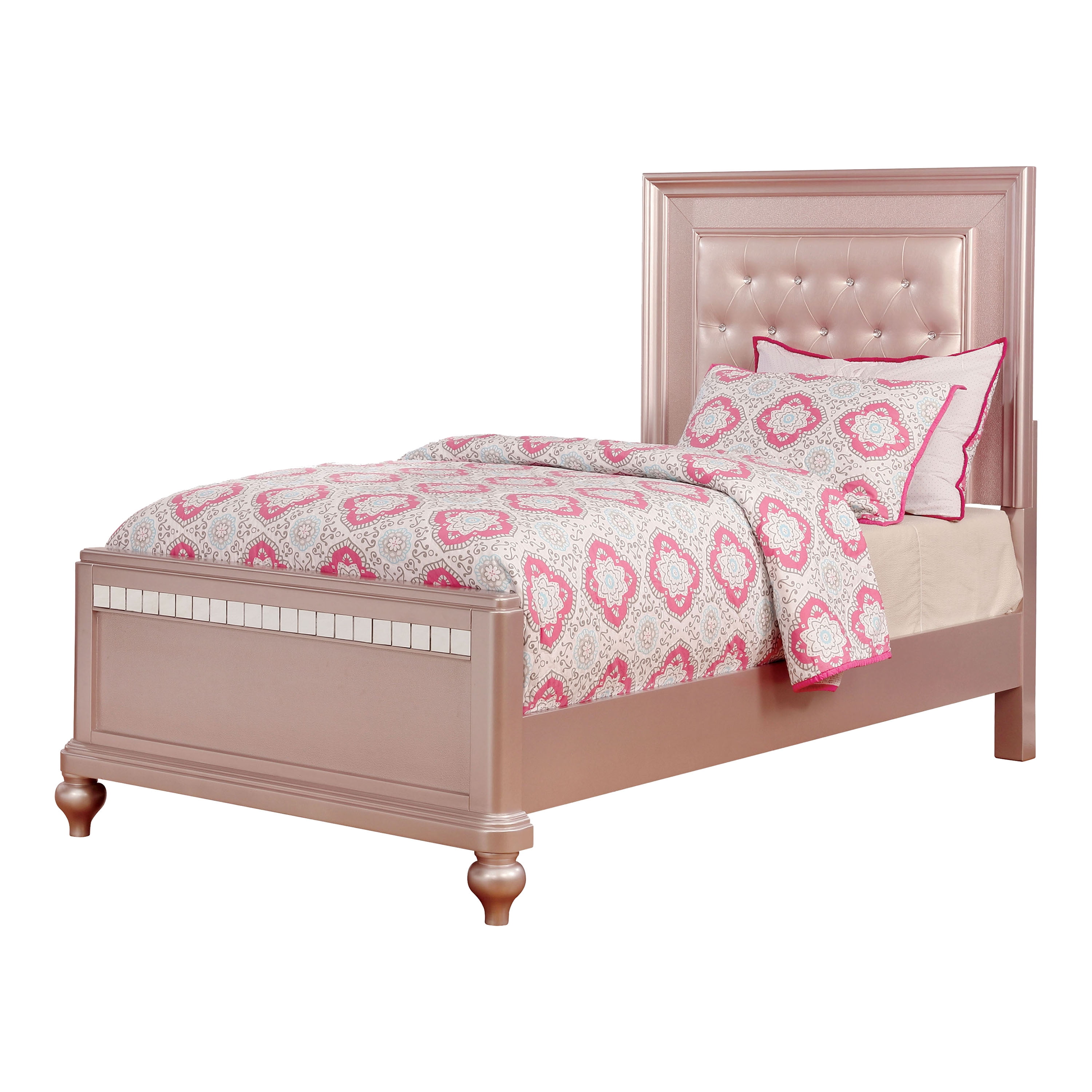 Furniture of America Starnom Tufted Panel Wood Rose Pink Full Kids Bed