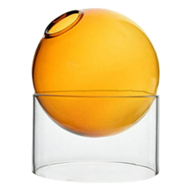 1 florero redondo de vidrio de borosilicato, florero de vidrio transparente, florero decorativo. Naranja corto