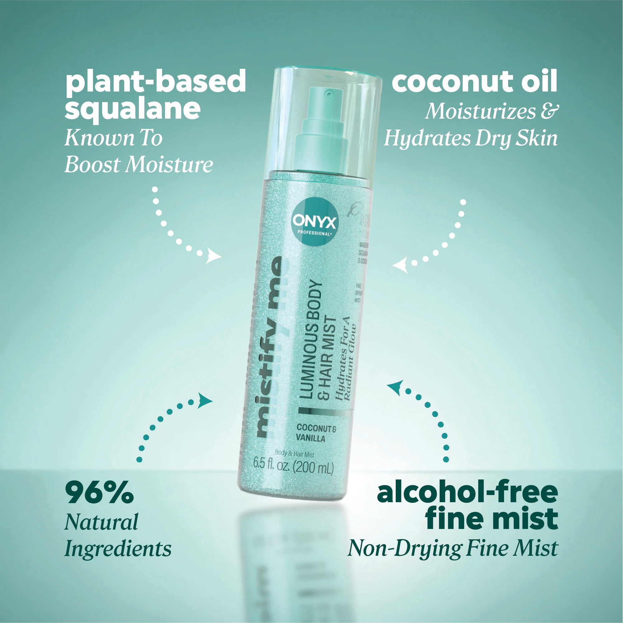 Onyx Professional Mistify Me Luminous Body and Hair Mist, Coconut and Vanilla, 6.5 fl oz.