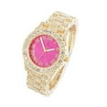 thumbnail image 4 of Women's Big Rocks Bezel Colored Dial with Roman Numerals Fully Iced Out Watch and Matching Beautiful Sparkling Tennis Bracelet Set - ST10327LA (TLA Gold - Hot Pink), 4 of 8