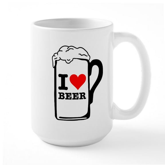 CafePress - I Heart Beer Large Mug - 15 oz Ceramic Large White Novelty Mug