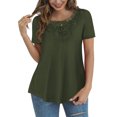 thumbnail image 1 of FOLUNSI Womens Plus Size Tops Short Sleeve Shirts Blouses Lace Pleated Tunic Tops M-4XL, 1 of 6