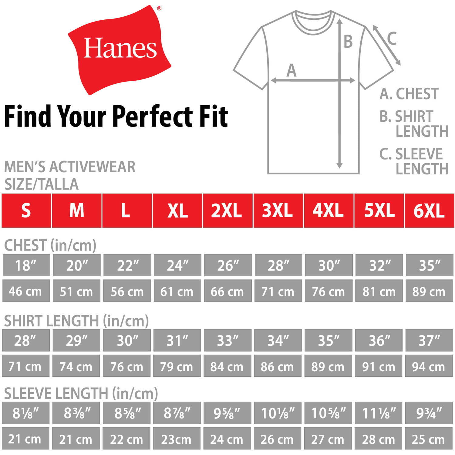 Hanes Mens Size Chart