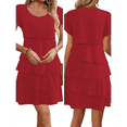 thumbnail image 3 of Robes Élégantes en Chiffon pour Femmes à Volants Superposés Col Rond Manches à Volants Robe de Cocktail Fluide Midi Rouge Vin P, 3 of 7