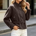 thumbnail image 6 of Iyufng Womens Stand Collar Tweed Jackets Long Sleeve Casual Short Coat with Belted Waist, 6 of 8