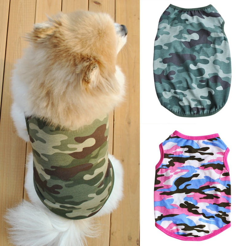 longlongpet Pet Apparel Dog Clothes Camouflage Summer Spring T-shirt Tee Shirts For Small Middle Large Size Dogs 100% Cotton Pink Green Purple Dog Costumes Camouflage Clothing XS, Beige