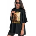 thumbnail image 3 of Plus Size Shirt for Women Black Tops for Women Short Sleeves Shirt for Women Cats T Shirt Crewneck Shirt for Women XL, 3 of 5