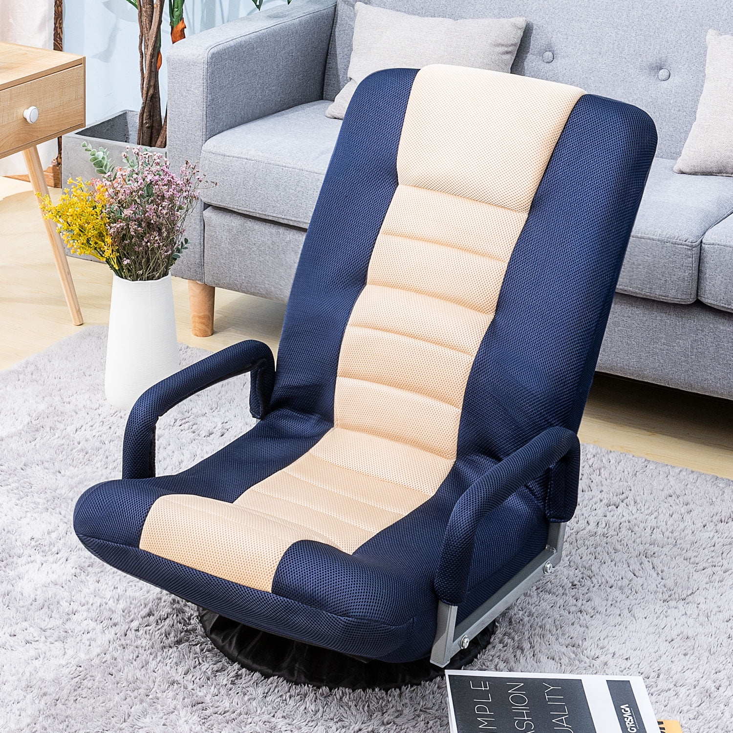 Lowestbest Floor Gaming Chair, Highback Rocking Floor Chair, Foldable Floor Chair for Kids Teens Adults, Blue+Beige Lowestbest Floor Gaming Chair, Highback Rocking Floor Chair, Foldable Floor Chair for Kids Teens Adults, Blue+Beige