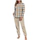 thumbnail image 2 of Conjunto de pijama informal de invierno para mujer, de doble cara, con cuello redondo estampado, manga larga, top anudado a mano, pantalones con cordón ajustable, ropa de casa, blusa de poliéster., 2 of 7