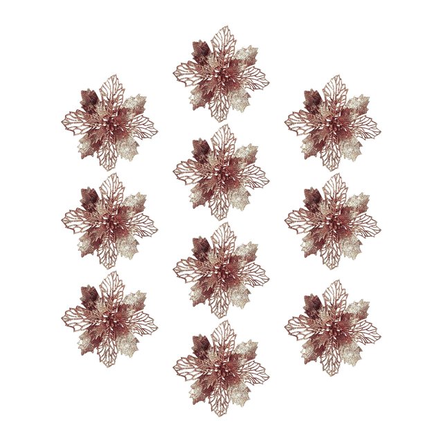 10 piezas brillo Poinsettias flores artificiales árbol adornos arreglo floral 9cm Yuyangstore Decoraciones para árboles de Navidad