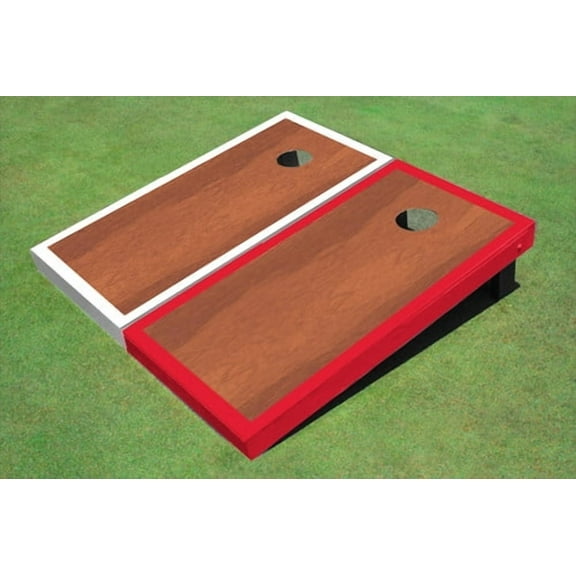 Rosewood Stained Center Red And White Border Custom Cornhole Board