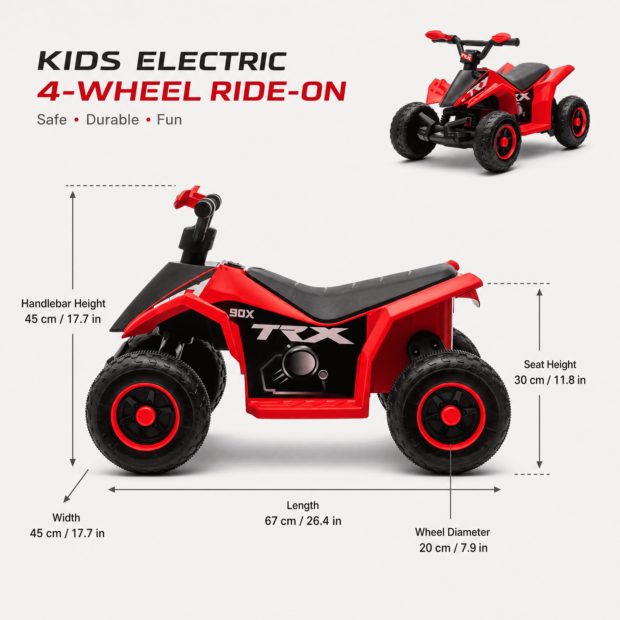FUPOJH 6V Kids Electric Ride on Car,4 Wheeler ATV Quad for Kids 3-6,Indoor/Outdoor,Lights & Music,Red