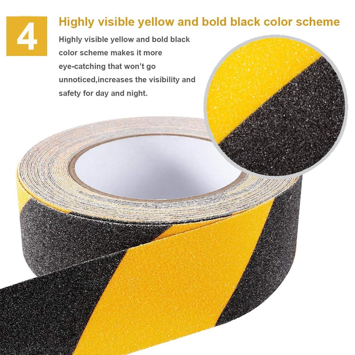 Anti Slip Safety Grip Tape 1.98In X 50Ft High Traction Grit Yellow Black Marking Self Adhesive Hazard Caution Tape For Stairs Steps Deck