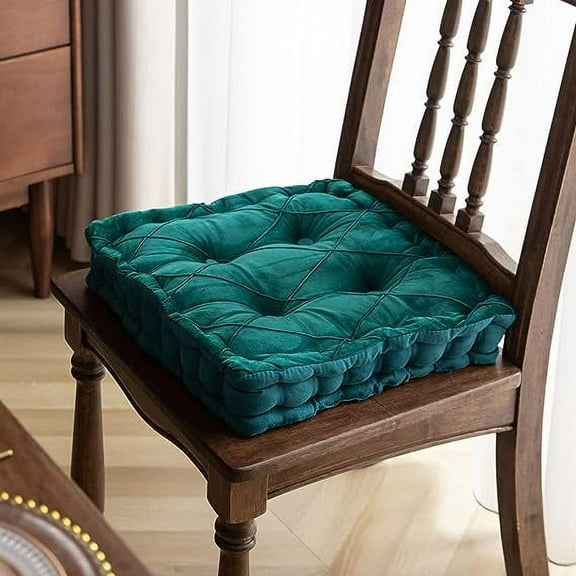Nvzi Diamond Pattern Chair Pads with Handle Soft Comfy Velvet Seat Chair Cushion for Dining Chairs, Office Chairs, Hardwood Floors (Dark Green,16"x16")