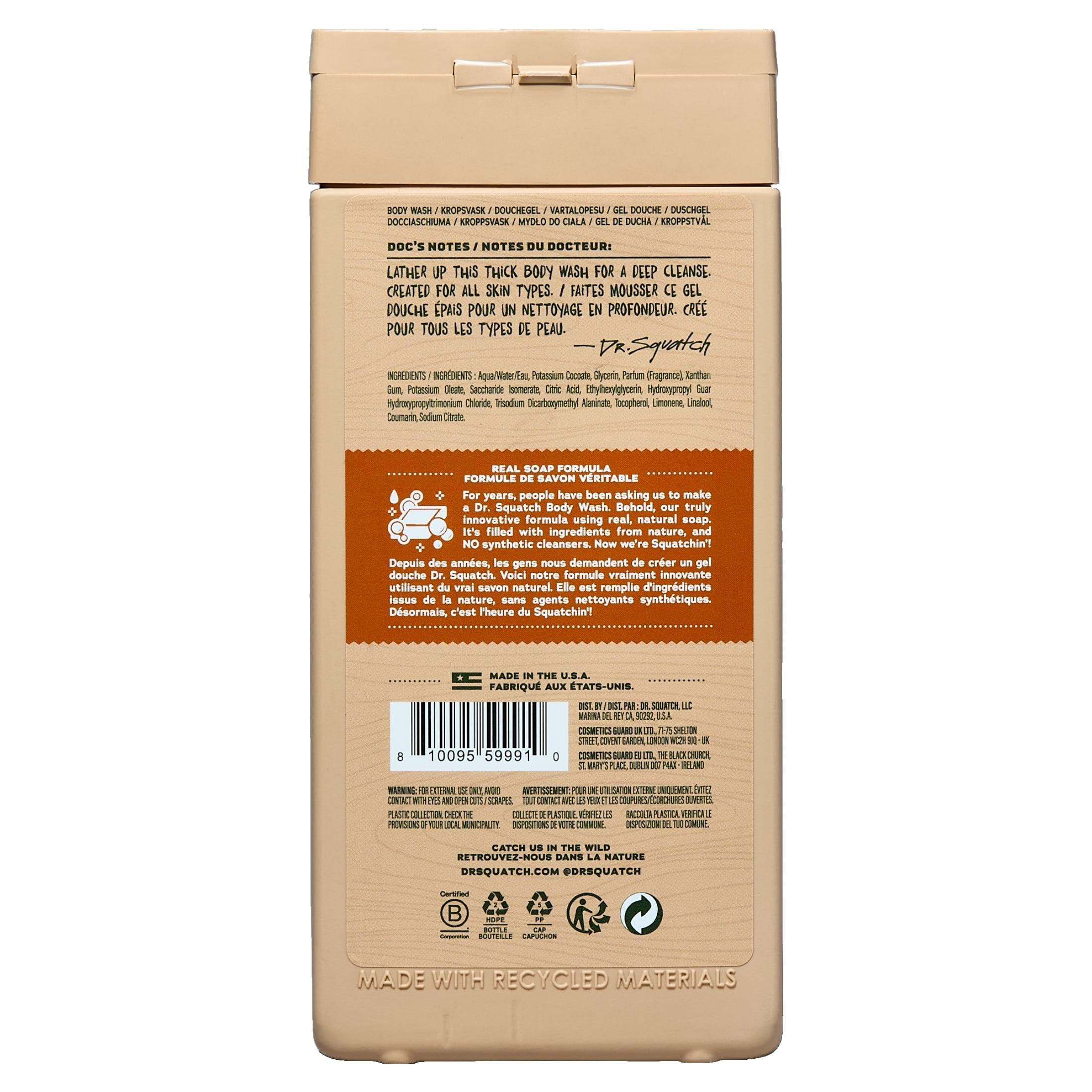 DR. SQUATCH Men's Natural Non-Exfoliating Body Wash - Wood Barrel Bourbon - 14 fl oz