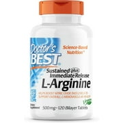 Doctor's Best Sustained Plus Immediate Release L-Arginine, Non-GMO, Vegan, Gluten & Soy Free, 500 mg, Tablet, 120 Count