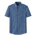 thumbnail image 1 of Camisas Vaqueras Para Hombre Manga Corta Camisa de manga corta con solapa y hebilla de bolsillo a cuadros para hombre (Dark Blue, XXL), 1 of 2