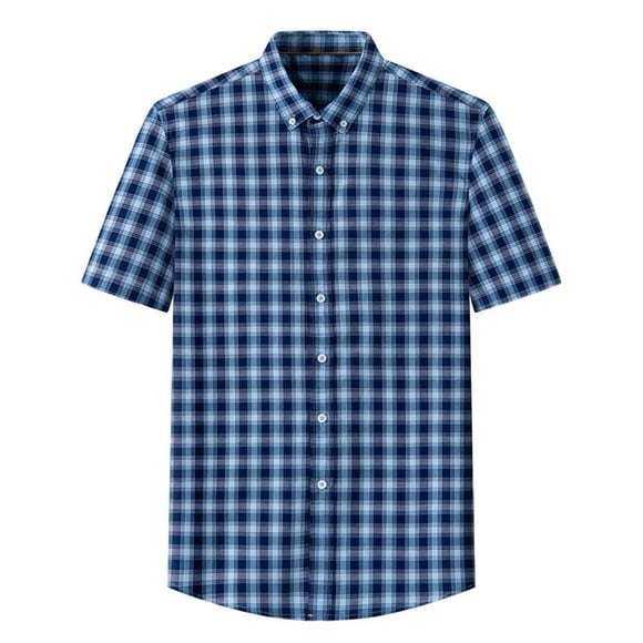 Ketyyh-chn99 Mens T-Shirts Fall Clothes Mens Check Pocket Lapel Short Sleeve Shirt Dark Blue,2XL