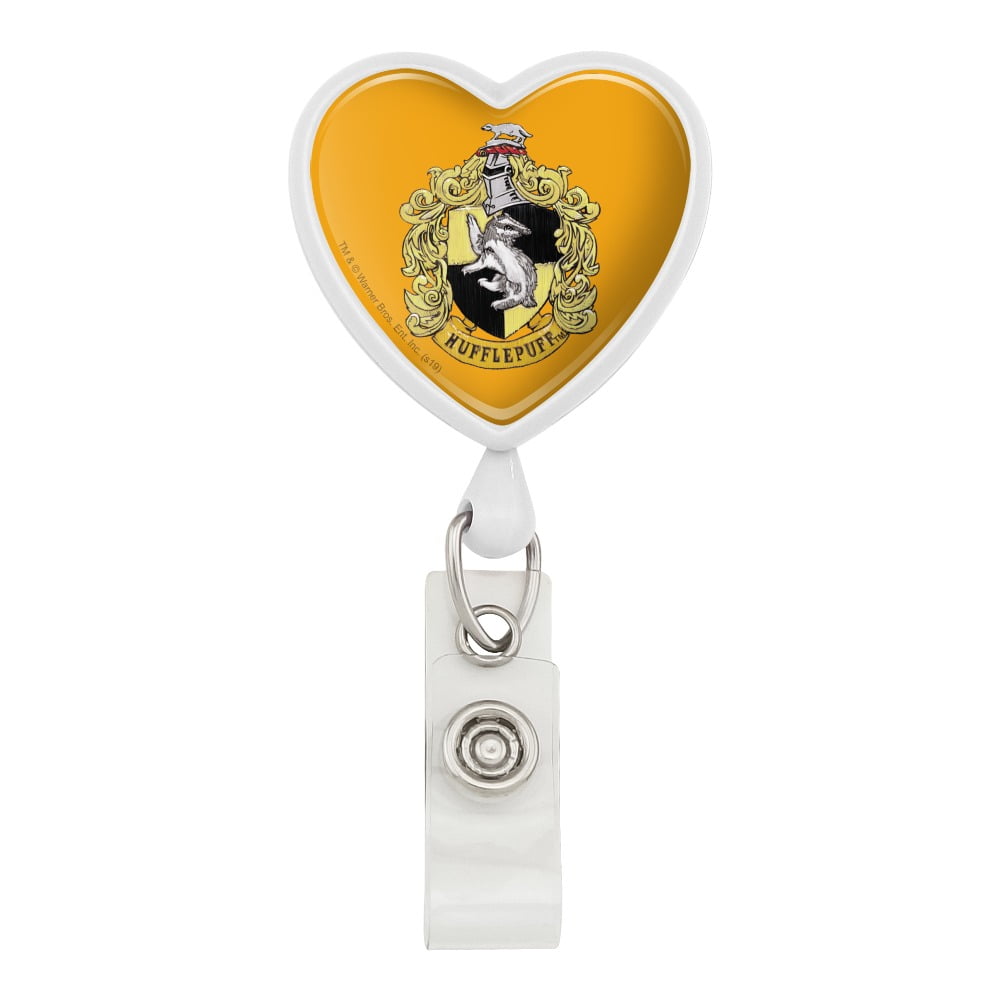 Harry Potter Hufflepuff Painted Crest Heart Lanyard Retractable Reel Badge ID Card Holder
