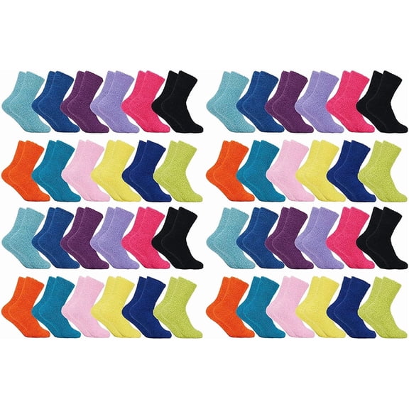 Yacht & Smith 48 Pairs Mens and Womens Wholesale Bulk Warm And Cozy Fuzzy Socks, Colorful Winter Sock, Size 9-11