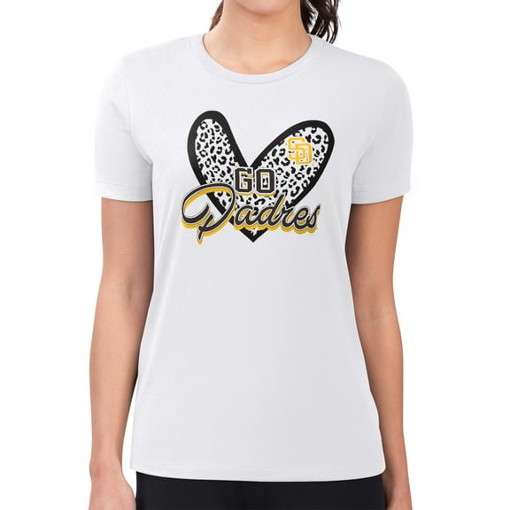 Women's G-III 4Her by Carl Banks White San Diego Padres Super-Slim Fit Lightweight Leopard Heart T-Shirt