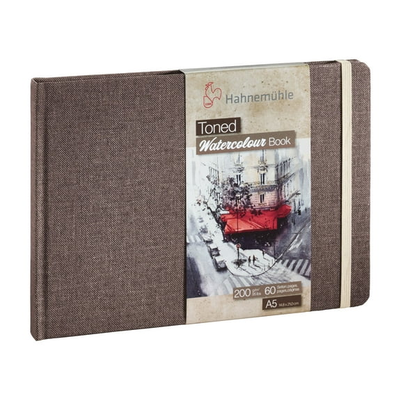 Hahnemuehle Toned Watercolor Paper Book, 30 Sheets, Landscape, A5 (5.7" x 8.25"), Tan