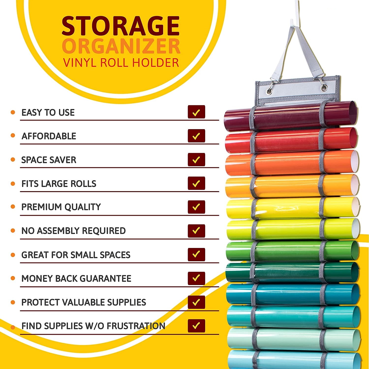 GIXUSIL Vinyl Organizer, Vinyl Roll Holder - Craft Vinyl Storage Organizer Rack - Wall Mount, Hanging Closet, Studio, or Over the Door Cricut Organizer - Cricut Accessories - 24 Compartments，Gray