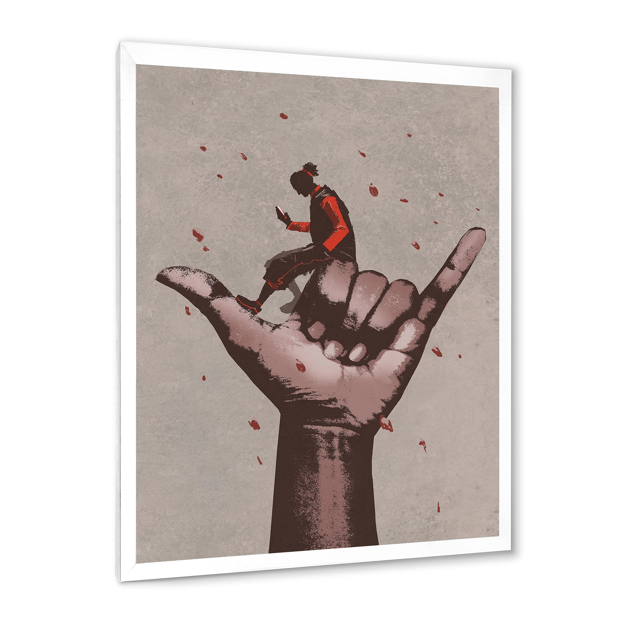 Designart 'Man Using Mobile Phone With Call Me Sign' Modern Framed Art Print