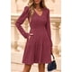 thumbnail image 3 of Vestido PRETTYGARDEN Otoño 2025 Cuello en V Manga Larga Rojo Vino 2XL, 3 of 8