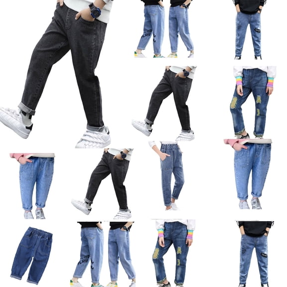 RTKFRFLM Kids Denim Jeans for Boys and Girls, Casual Straight Leg Fashion Jeans for Big Kids and