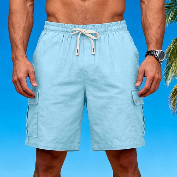 Ceisia Men's Relaxed Fit Linen-Look Cargo Shorts with Multi-Pocket & Elastic Drawstring Waist Gifts