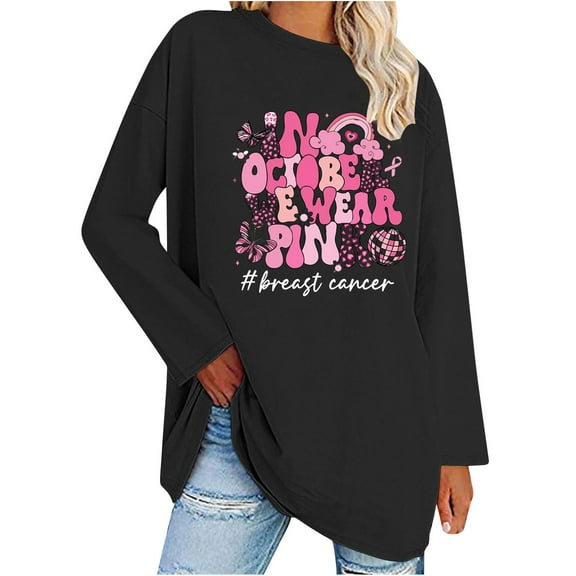 YABCSAZ Breast Cancer Scrub Tops for Women/Long Sleeve Shirts/Crewneck Shirt/Sweatshirt/Tunic Tops with Blessed Breast Cancer Pink Ribbon/Breast Cancer Awareness Breast Cancer Survivor Gifts