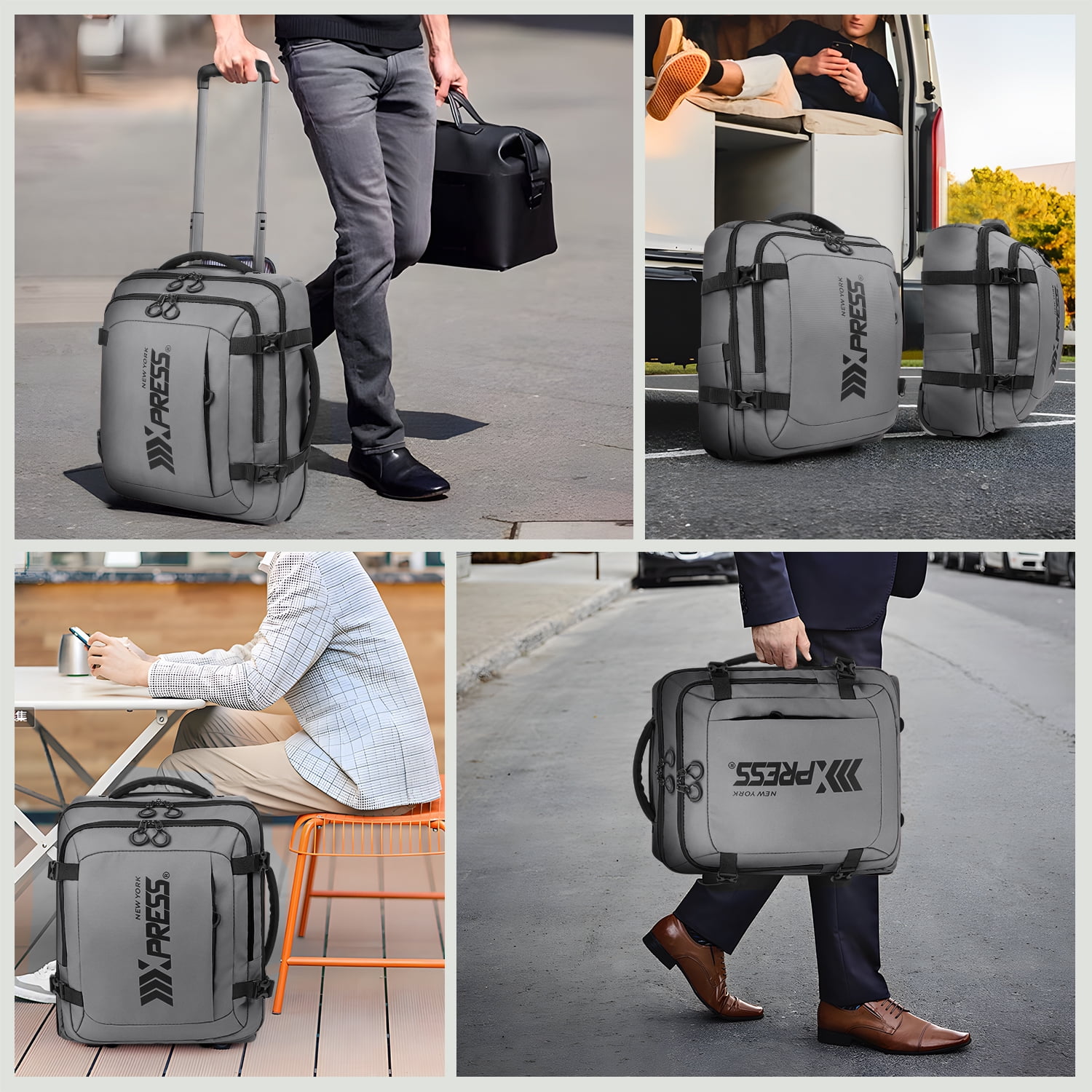 17" Underseat Carry On Luggage Airplane Approved,Water Resistant Softside Rolling Suitcase Lightweight Personal Item Travel Bag,Gray - TA069