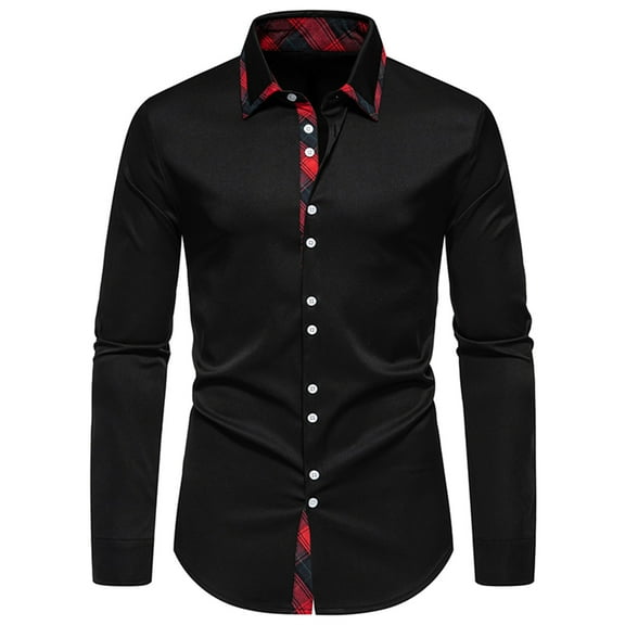 Wyobmus Men's Dress Shirts Long Sleeve Plaid Collar Stretch Wrinkle-Free formal Shirt Business Casual Button Down Shirts Black