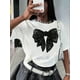 thumbnail image 1 of Women'S Casual Crew Neck T-Shirt with Sparkling Black Bow Print, Short Sleeve, Regular Fit, Spring/Summer Top, Tee, 1 of 5
