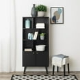thumbnail image 6 of Prepac Milo Mid-Century Modern Bookcase with Inlet Shelves, Two Doors, and Brushed Brass-Finished Knobs, Black, 6 of 9