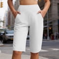 thumbnail image 6 of Dwellite Women's Bermuda Long Shorts Knee Length Capris with Pockets High Waisted Athletic Casual Shorts for Women White M, 6 of 6