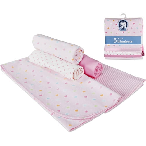 Gerber Flannel Receiving Blankets 5Pack, Heart Print