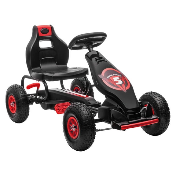 Aosom Kids Pedal Go Kart Ride-on Toy with Ergonomic Comfort, Pedal Car with Tough, Wear-Resistant Tread, Go Cart Kids Car for Boys & Girls with Suspension System, Safety Hand Brake, Ages 5-12, Red